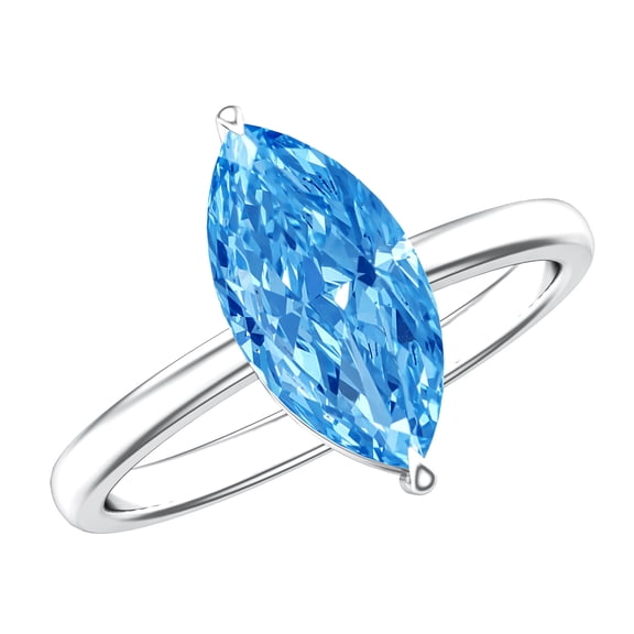 Rosec Jewels 2 Carat IGI Certified Lab Grown Blue Diamond Marquise Engagement Ring - VS1 Quality Diamond Solitaire Ring for Women, 925 Sterling Silver, US 4.00
