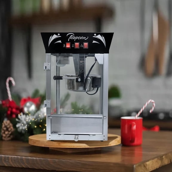 Commercial Popcorn MAKER Machine, 12 Ounce Kettle Stainless Steel Popcorn Maker with Tempered Glass, Warming Deck, 850W Countertop Popcorn Popper for Parties, Events, and Home Theater, Black