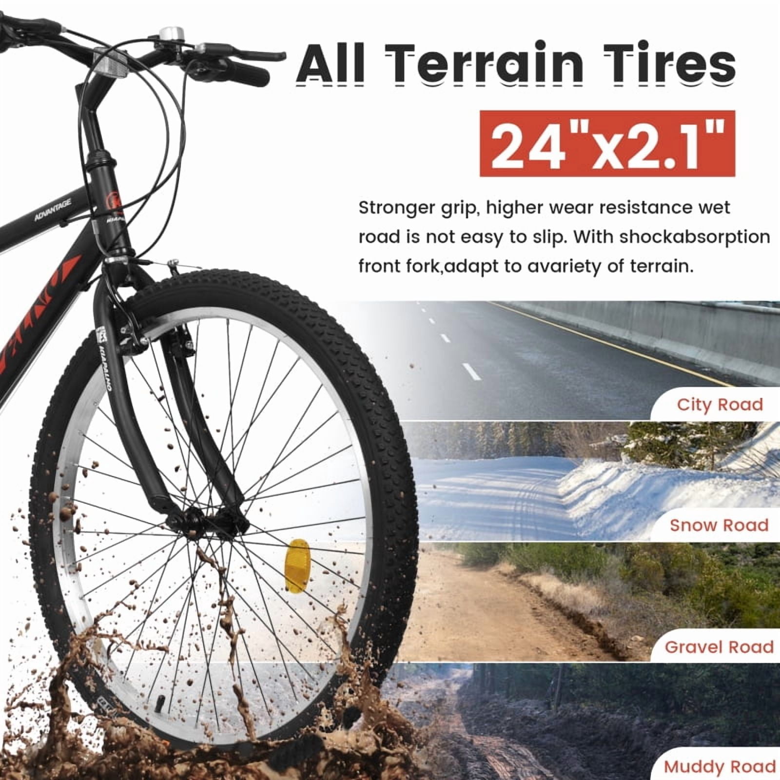 Dcskyn 26" Mountain Bike, Carbon Steel Frame, 21-Speed, Dual V-Brake, Front & Rear Dual Suspension, Adult & Teen Bicycle