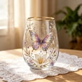 thumbnail image 6 of Homellea 2026 Garden Butterfly Floral Morning Bliss Glass Tea Cup, 4.33 Inch Gold Rim Decorative Drinking Glass with Purple Butterfly, Flower and Vine Print for Wine, Cocktails, Gift, 6 of 8