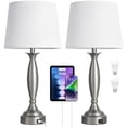 thumbnail image 7 of 25.5" White Lamps for Bedrooms Set of 2 - Touch Control Bedside Lamp with USB C+A, 3 Way Dimmable Nightstand Lamps with USB Port, Table Lamp for Living Room(White Shade and Nickel Base), 7 of 7