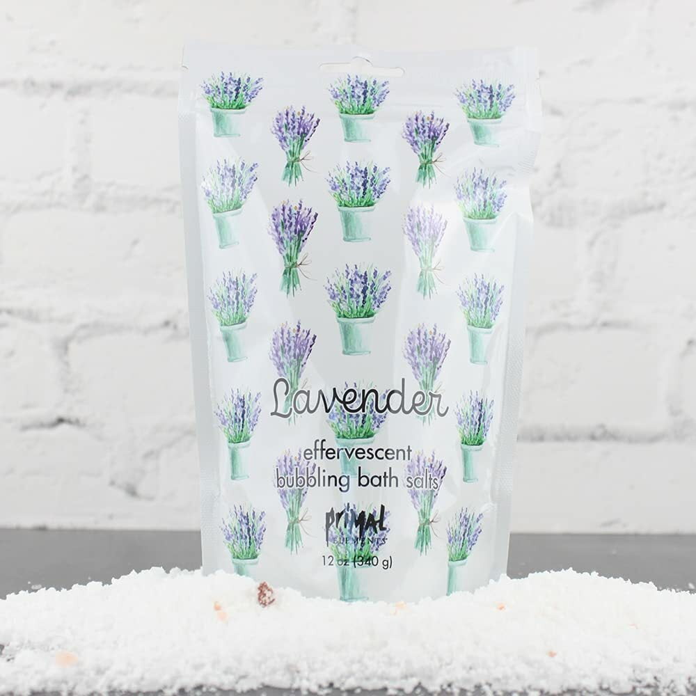Primal Elements Detoxifying Sea Salt Soak, Bubbling Aromatherapy Salts with Essential Oils, Lavender, 12 oz Resealable Bag