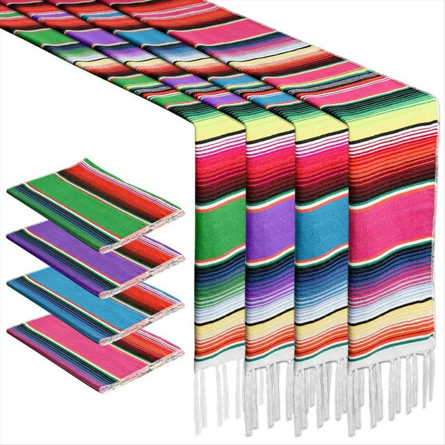 Caminos de Mesa Mexicanos de 4 Piezas, 14 X 86 Pulgadas, para Decoración de Fiestas Mexicanas, para Bodas y Fiestas.
