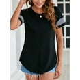 thumbnail image 6 of Womens Short Sleeve Raglan Top Casual Summer Loose Fit Basic T-Shirts Striped Color Block Asymmetric Hem Casual Tops, 6 of 6