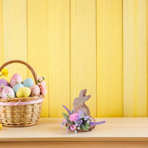 ETEREAUTY Spring Bunny Wooden Cutout with Floral Decor Easter Table Centerpiece for Indoors