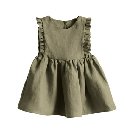 

Baby Girls Dresses Solid Color Sleeveless O-Neck Summer Linen Cotton Soft And Comfy Party Leisure Fit Comfy Dress