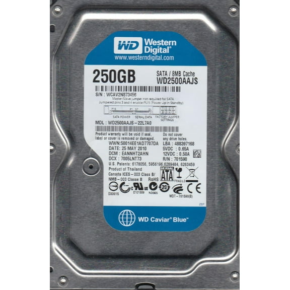 WD2500AAJS-22L7A0, DCM EANNHT2AHN, Western Digital 250GB SATA 3.5 Hard Drive