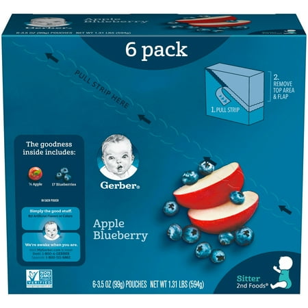 Blueberry Clothing - Gerber 2nd Foods Apple Blueberry, 3.5 oz. Pouch (Pack of 6)
