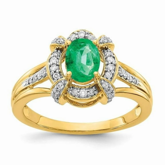 Primal Gold 14 Karat Yellow Gold Diamond and Emerald Ring