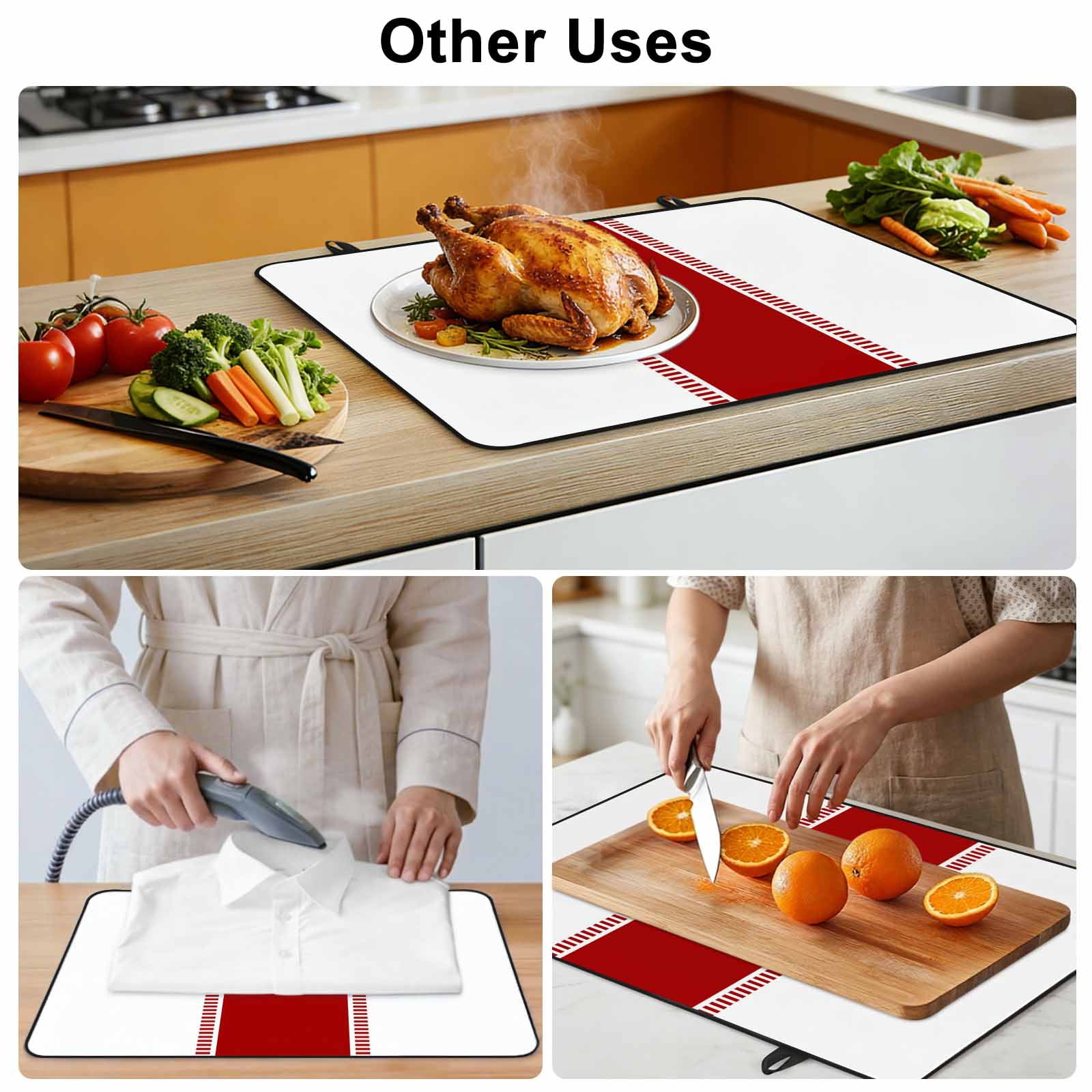 Red Solid Color Texture Stove Top Cover for Electric Stove, Heat-proof & Non Slip Glass Top Stove Cover Protector, Simple Red Stripes Kitchen Flat Cooktop Rubber Mat 36x21 Inches