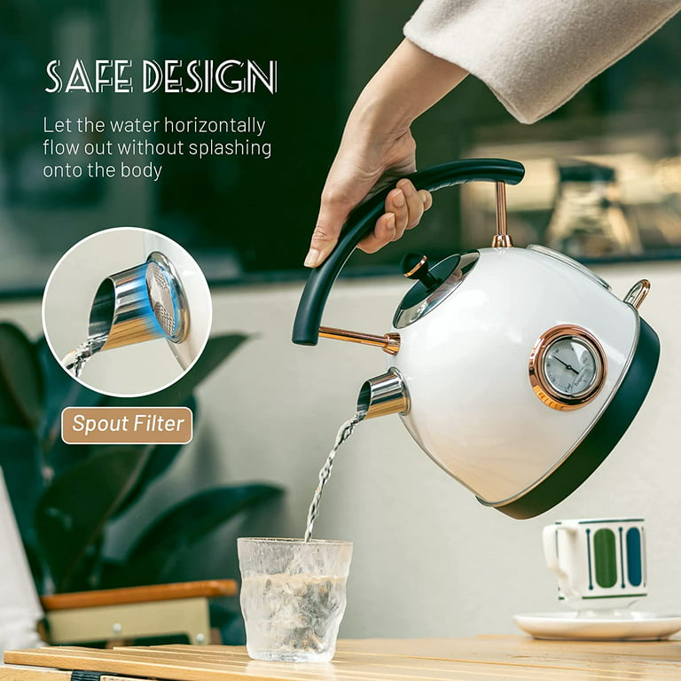 Retro Electric Kettle Stainless Steel 1.8L Tea Kettle, Hot Water Boiler with Thermometer, LED Light, Fast Boiling, Auto Shut-Off&Boil-Dry Protection (