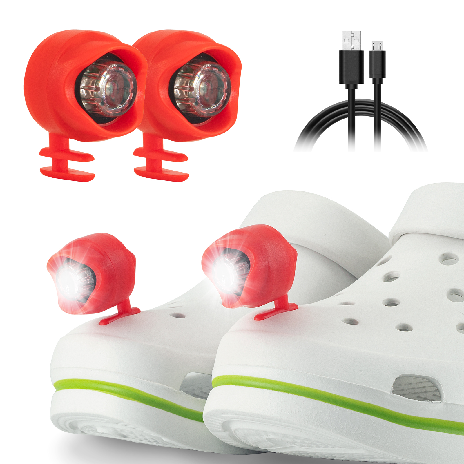 2X LED Croc Shoes Light,PeaTop Rechargeable Headlights for Croc ,Funny light Up Shoe Charms Mini