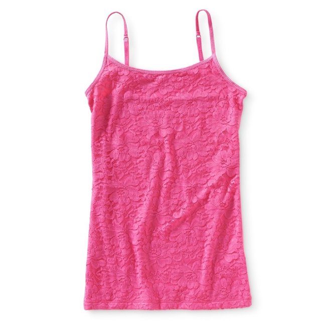 Aeropostale - Camiseta sin mangas elástica con encaje frontal para mujer, rosa, extragrande Aeropostale Cami