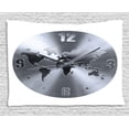 thumbnail image 1 of Clock Decor Tapestry, A Silver Clock Pattern with a World Map Checking the Time Hour and Minute Hand, Wall Hanging for Bedroom Living Room Dorm Decor, 60W X 40L Inches, Silver, by Ambesonne, 1 of 2