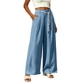thumbnail image 7 of VBVC Women's High Waisted Wide Leg Pants , Pleated Palazzo Pants For Women , Ladies' Casual Flowy Dress Trousers with Pockets and a Belt,Blue,S-2XL, 7 of 7
