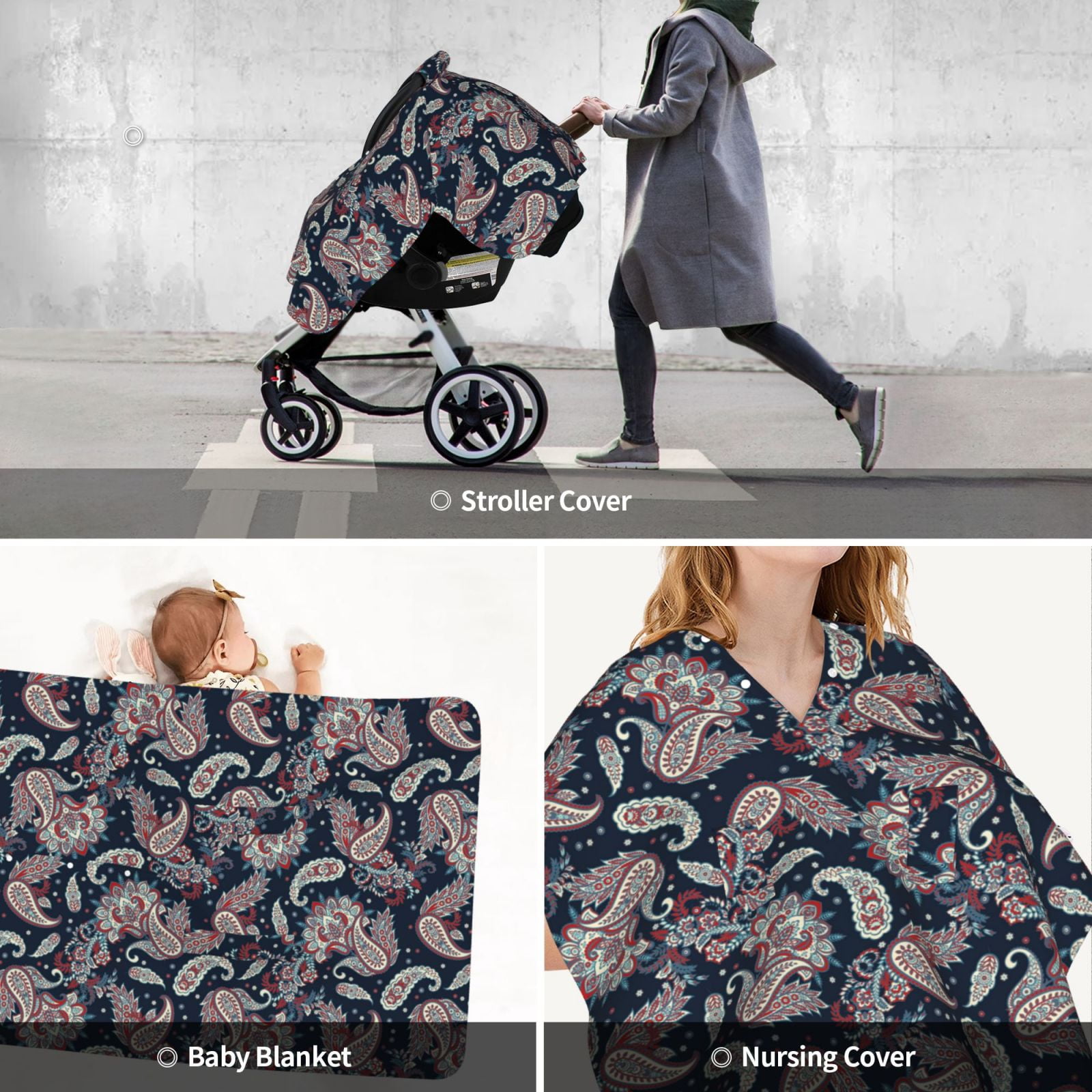 Car Seat Cover Baby - Paisley Pattern No.9070 Breathable Infant Car Seat Cover for Baby Carseat, Lightweight Comfort Baby Essentials Must Haves Newborn Stuff for Girl Boy