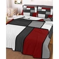 thumbnail image 3 of Quilts Twin Size Bedding Set, Modern Geometric Red Black Lightweight Quilted Comforter, Abstract Minimalist Color Blocks Reversible Bedspread Coverlet with Pillow Covers for All Season, 68" x 86", 3 of 7