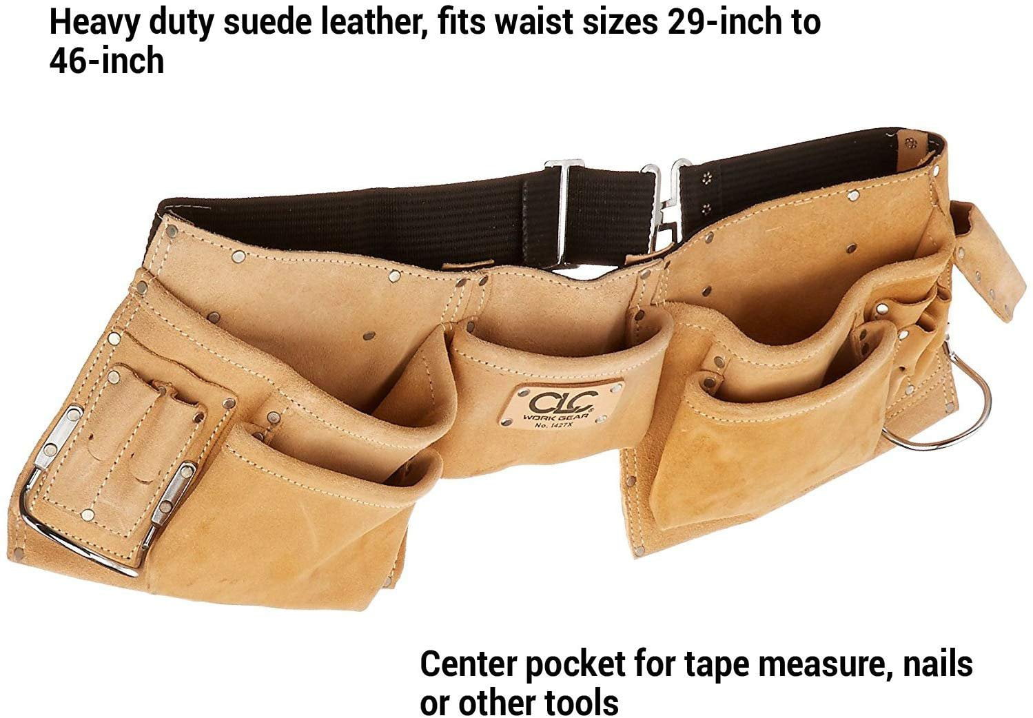 Heavy Duty 11 Pocket Leather Tool Belt Carpenter Builders Adjustable Hammer Loop 