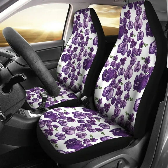 Dark Purple and Pink Orchid Pattern Car Seat Covers Gifts Idea Pack of 2 Universal Front Seat Protective Cover