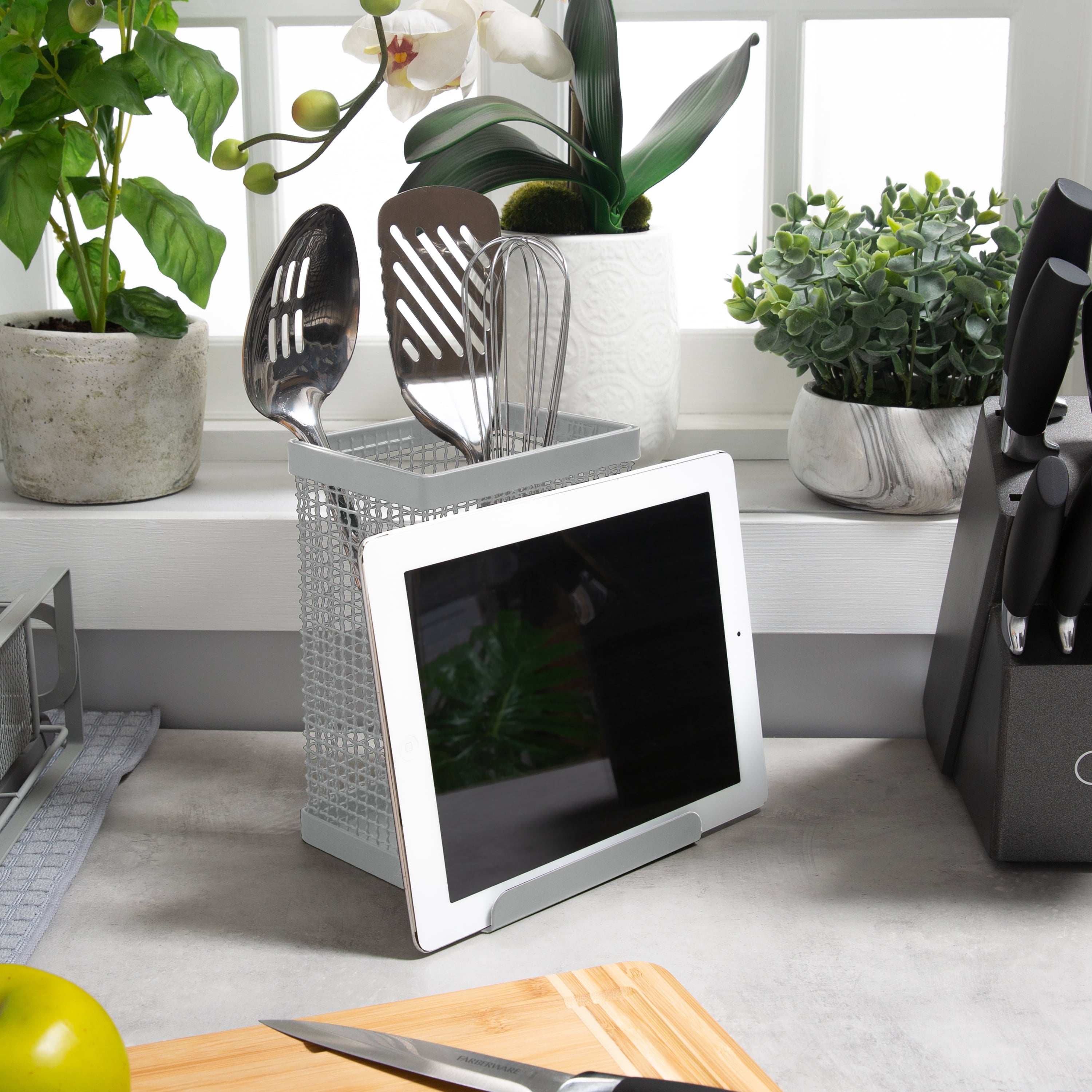 Kitchen Details Industrial Collection Tablet and Utensil Holder in Grey