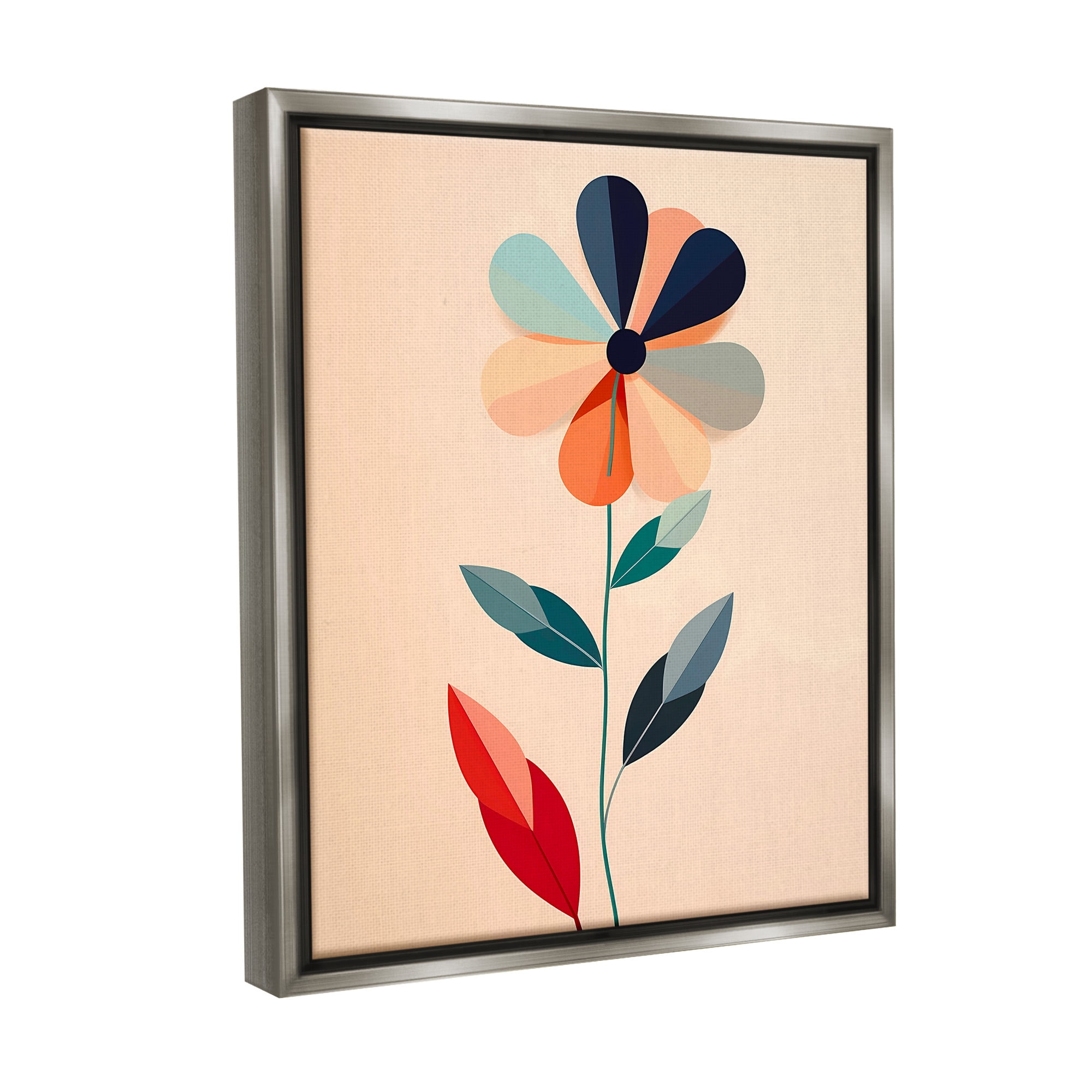 Stupell Industries Geometric Daisy Flower Botanical & Floral Painting Gray Floater Framed Canvas Art Print Wall Art, 25 x 31