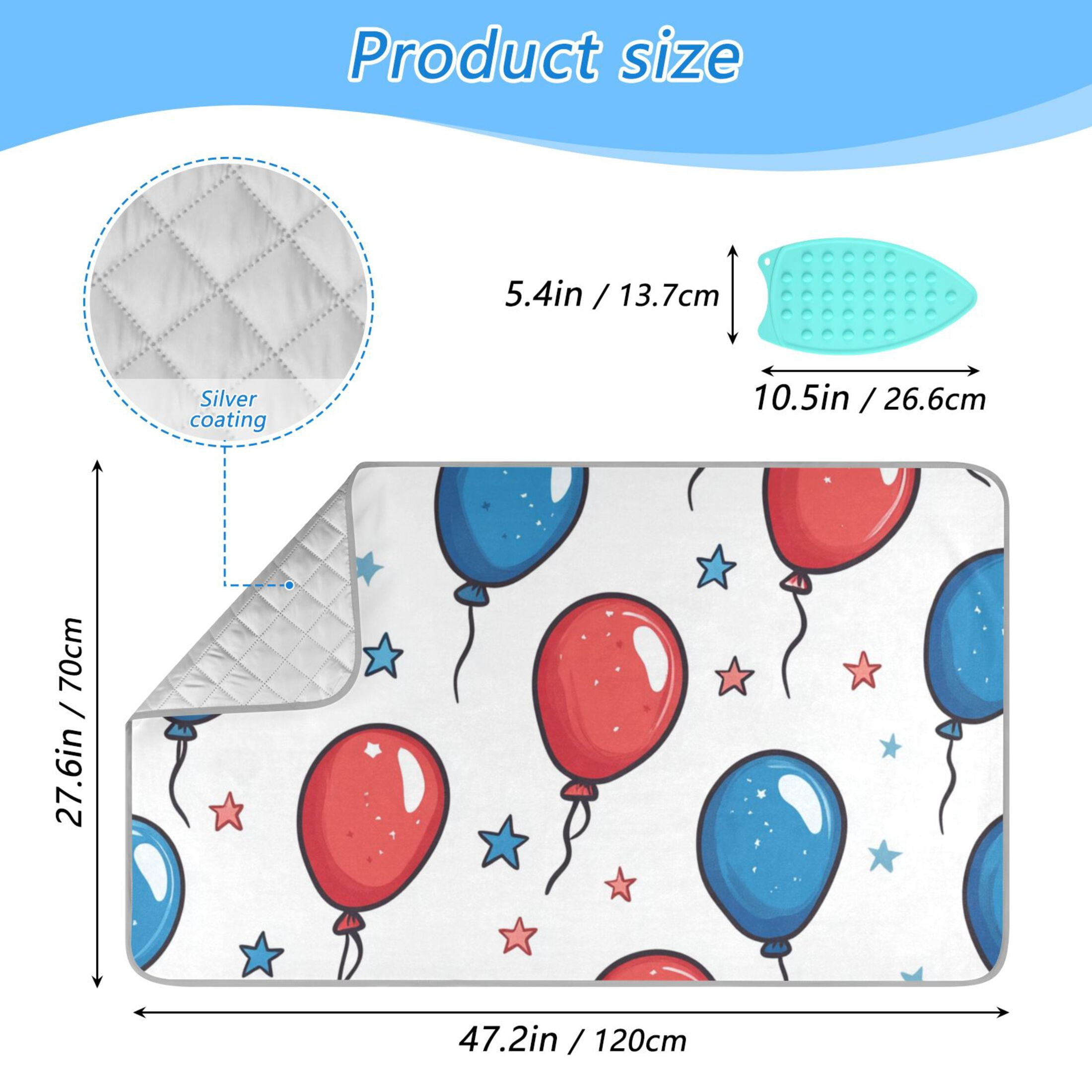 Cartoon Balloons and Stars July 4th Ironing Mat Blanket Portable Travel Ironing Pad Heat Resistant Pad 47.2" x 27.6”