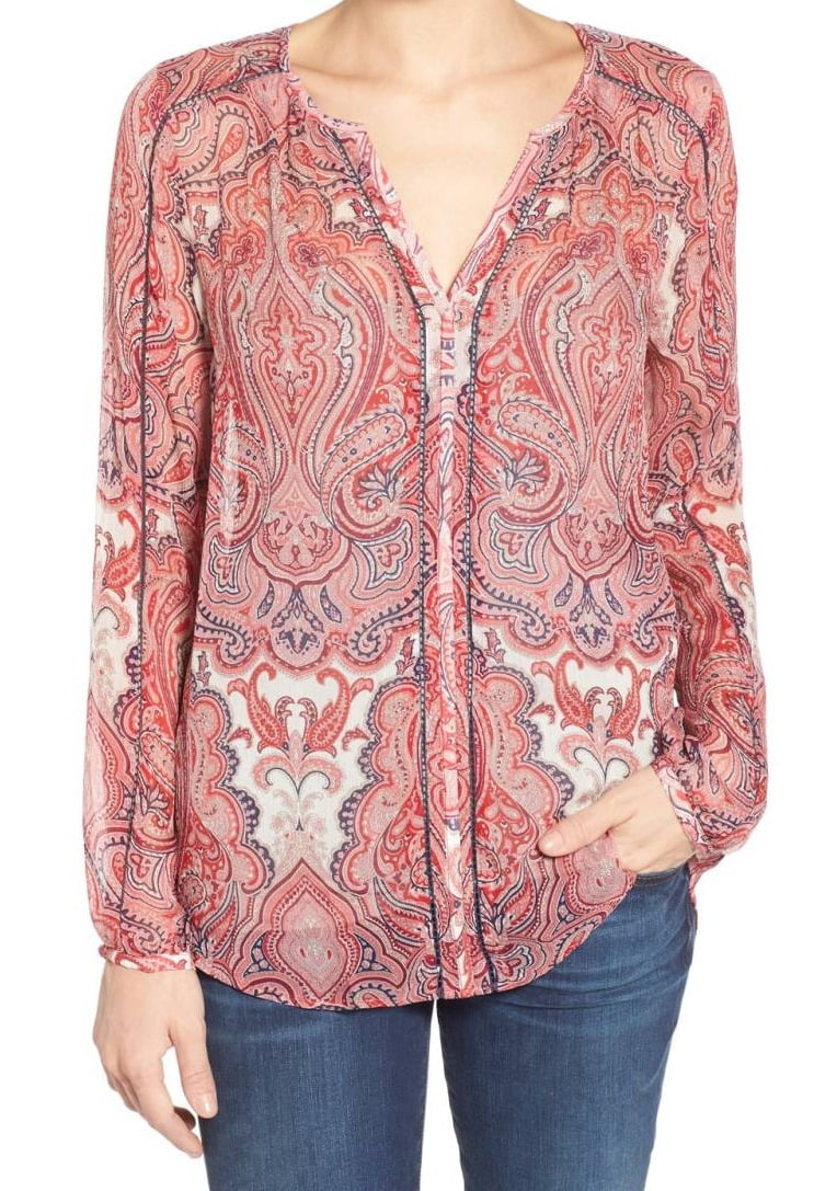 Lucky Brand - Lucky Brand NEW Pink Womens Size Large L Sheer Paisley Print Blouse - Walmart.com 