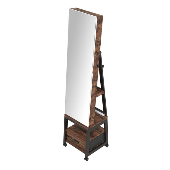 Lockable 360° Swivel Jewelry Armoire | 66" Freestanding Cabinet with Full-Length Mirror & Secure Rear Storage
