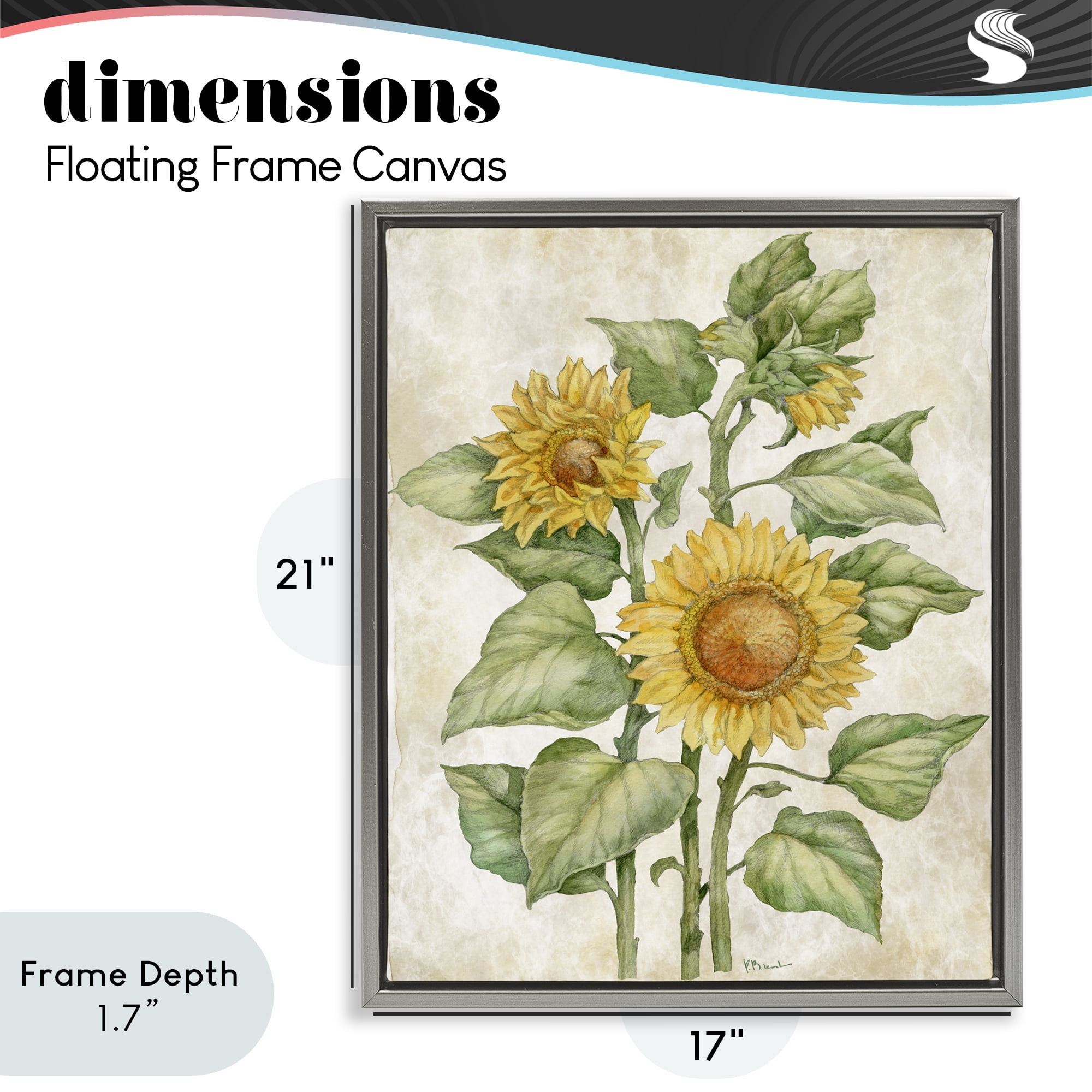 Stupell Industries Floral Journal Sunflower Gray Framed Floater Canvas Wall Art, design by Paul Brent