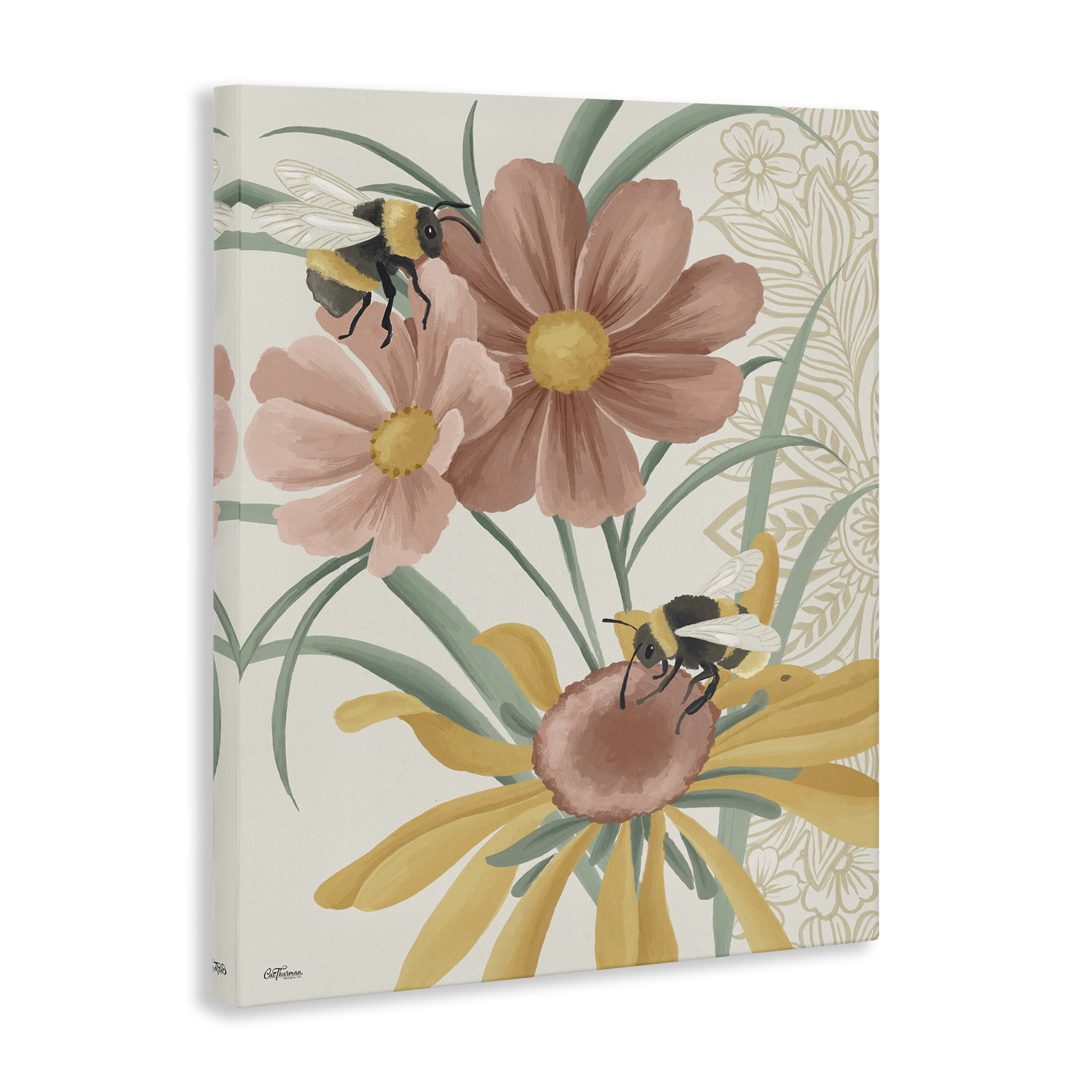 Stupell Industries Pollinating Bumble Bees Botanical & Floral Painting Gallery Wrapped Canvas Art Print Wall Art, 24 x 30