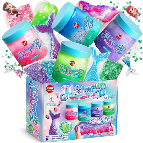 35.16 FL OZ Summer Mermaid Slime Toy for Girls Ages 6-8, FunKidz Big Premade Shimmer Sparkle Glitter Kid Slime Pack Birthday Party Gift