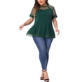 thumbnail image 2 of Agnes Orinda Blusas de Verano de Talla Grande para Mujer con Cuello Redondo, Mangas Cortas y Peplum, 4X Verde Oscuro, 2 of 6