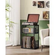3 - Tier Record Player Stand & Side Table - Holds up to 100 Vinyl Records, Ideal for Living & Bedroom, Ebony Black