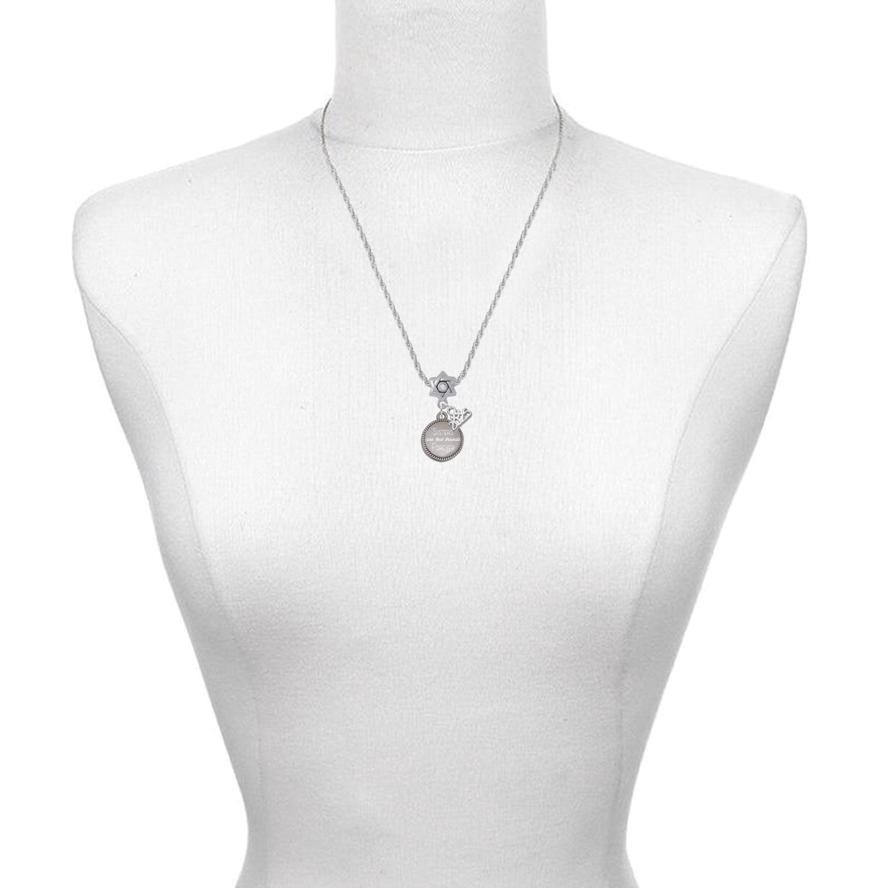 Delight Jewelry Stainless Steel Disc Sisters are Best Friends Forever - Silver-tone Clear Star of David Charm Bead Dangle with Mini 2025