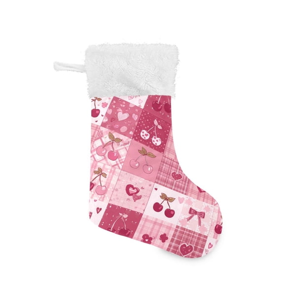 Christmas Stocking with Hanging Loop for Family Holiday Ornament Cherry Pattern with Bows
