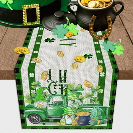 

Patricks Table Runner Cozy Zestie Spring Green Shamrock Burlap Table Runners Holiday Day Decoration Kitchen Dining Buffalo Plaid Lucky Clover Table Runners for Home Party Decor 13 x 72 I