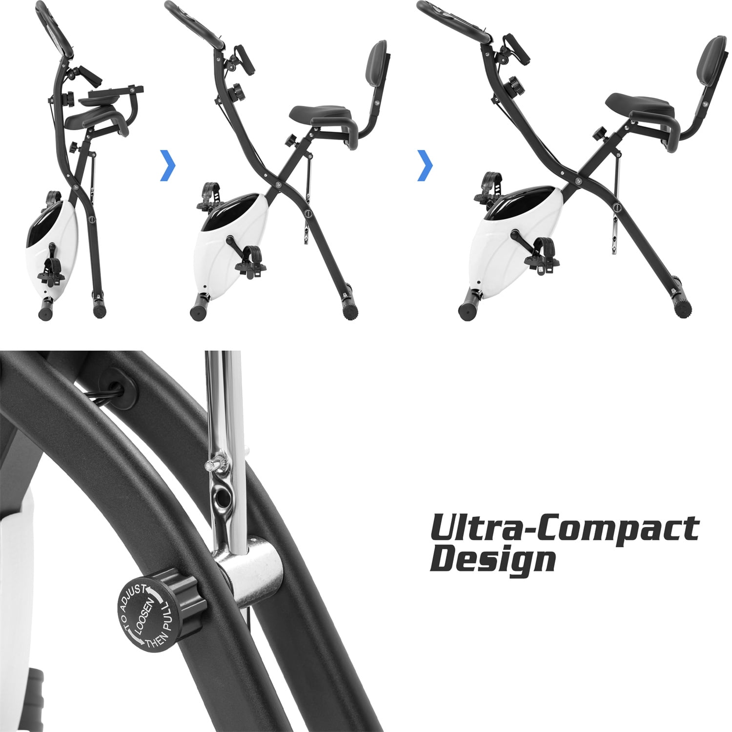 Folding Exercise Bike, Fitness Stationary Bike Machine, Upright Indoor Cycling Bike, Magnetic X-Bike with 8-Level Adjustable Resistance, Back Support Cushion & LED Display