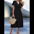 thumbnail image 4 of Vestido Bohemio Informal de Corta con Escote en V y Dobladillo para Mujer, Color Negro, Talla S, 4 of 9