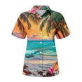 thumbnail image 4 of Huresd Hawaiian Shirts for Women Tropical Palm Tree Print Button Down Collar Short Sleeve Summer Cardigans for Women Lightweight Orange L, 4 of 5