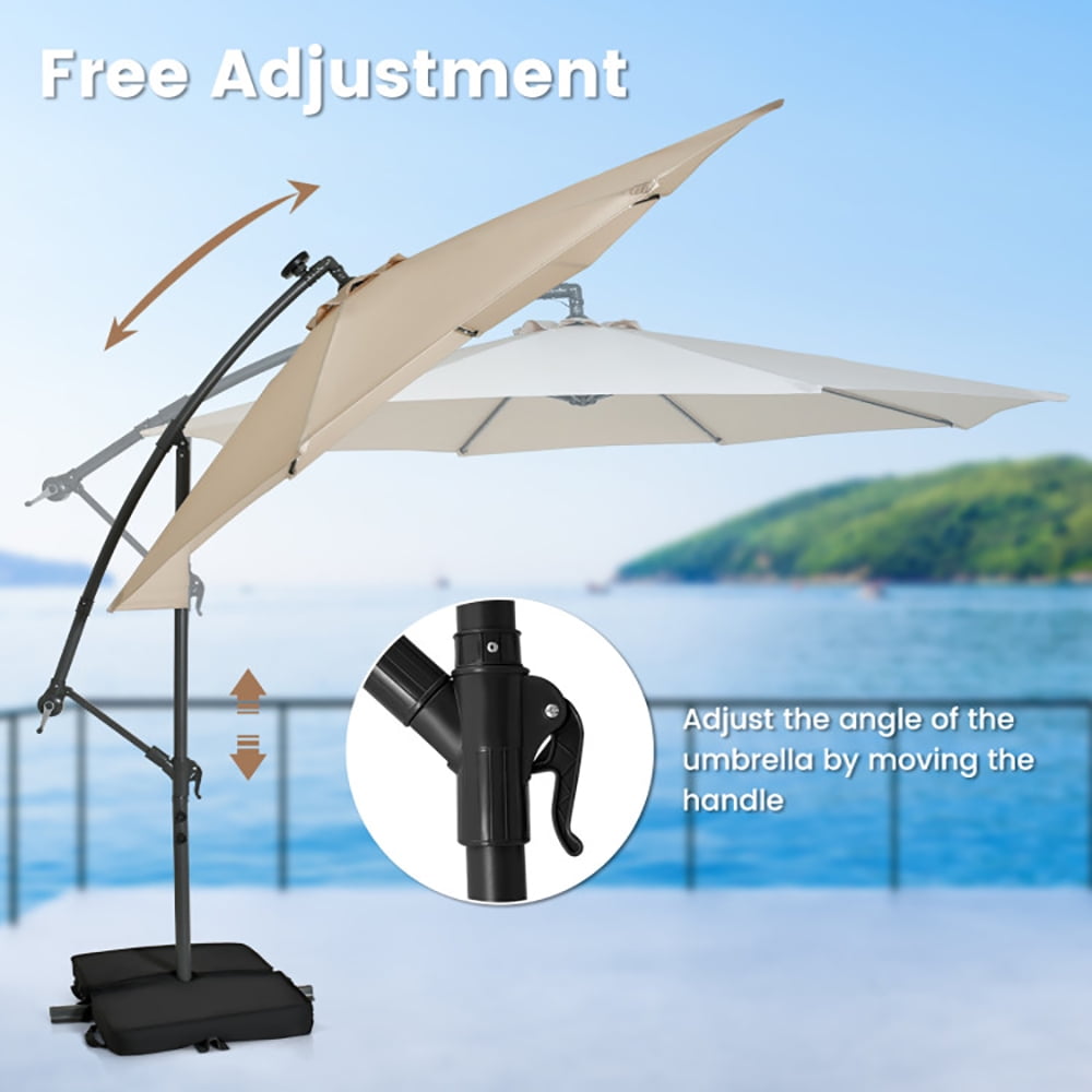 Aimee Lii 10 Feet Cantilever Umbrella with 32 LED Lights and Solar Panel Batteries, Table Umbrella Outdoor for Patio, Pool, Beach, Beige Aimee Lii 10 Feet Cantilever Umbrella with 32 LED Lights and Solar Panel Batteries, Table Umbrella Outdoor for Patio, Pool, Beach, Beige