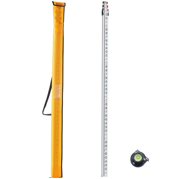 VEVOR Aluminum Grade Rod,16-Feet/10ths 4 Sections Telescopic Measuring Rod,Double-Sided Scale 1/10ft Leveling Rod Stick,Aluminum Alloy Survey Rod w/ Bubble Level &Carrying Bag for Houses,Walls,Floors