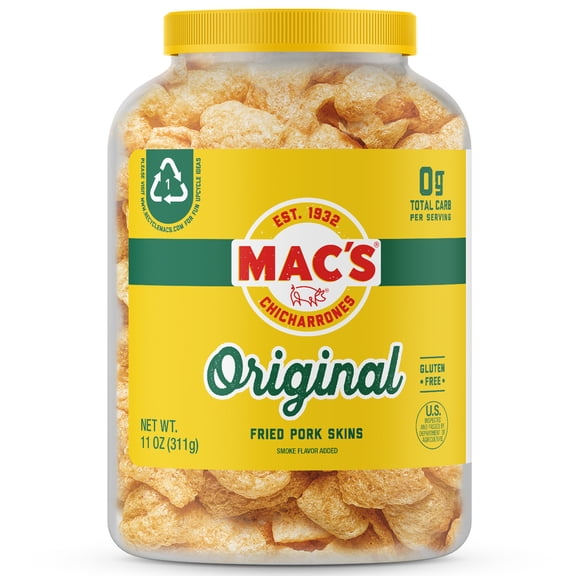 Mac's Original Chicharrones Pork Rinds, Pork Skins, 11 oz Canister