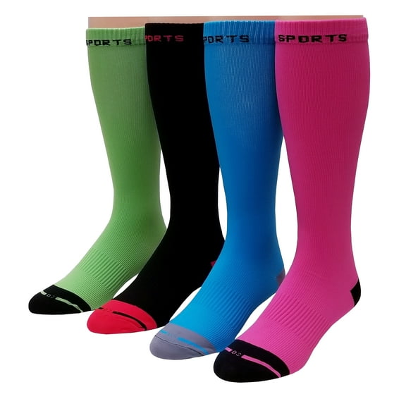 4 Pairs Pack Men , Women Sports ,Travelers , Athletes Support Mild Compression Knee High Socks