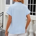 thumbnail image 6 of Women's Short Sleeve V Neck Blouses Solid Wrinkle Fabric Casual Tunic Shirts Basic Tops Pullovers Sky Blue,L, 6 of 6