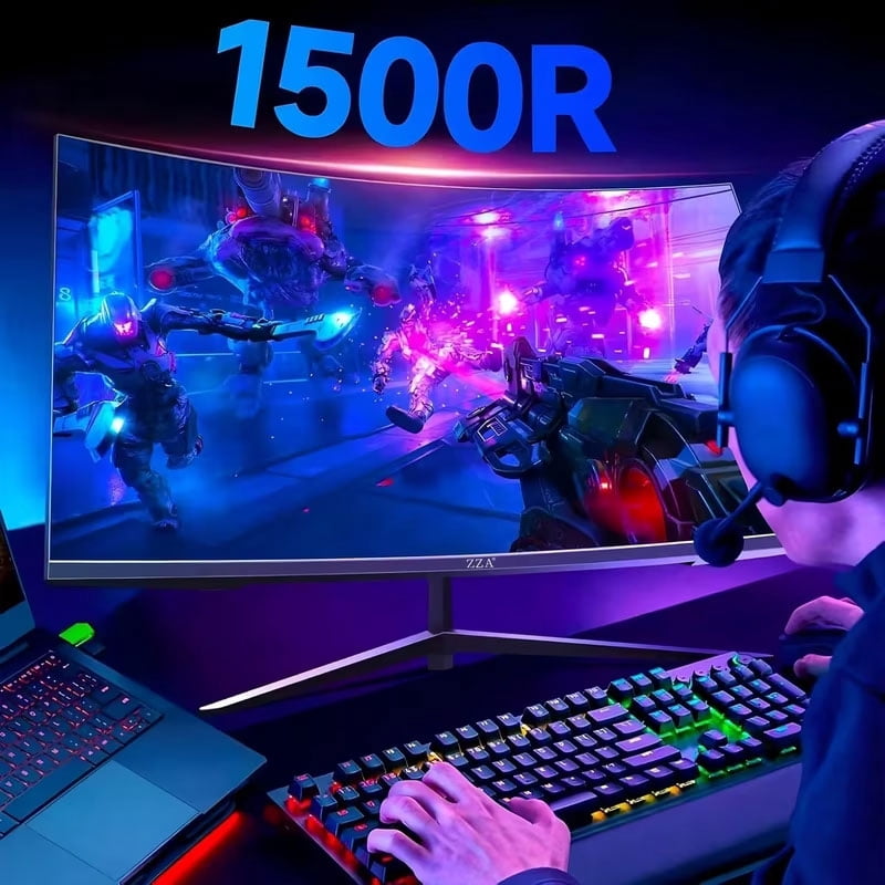 ZZA 32" Curved Gaming Monitor 240Hz FHD 1080p Ultra Slim PC Monitor with HDMI, DP, USB & Headphone Ports – High Refresh Rate Wide Angle Immersive Screen for Desktop Gaming