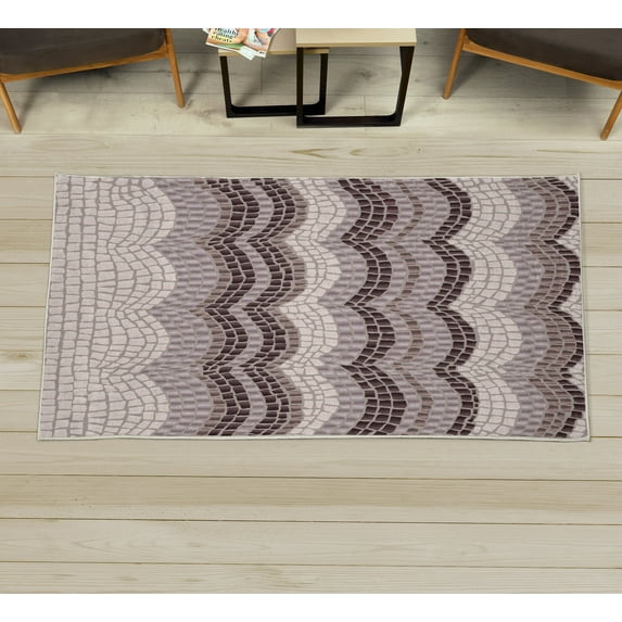 Tiles Decorative Rug, Gradient Colored Mosaic Waves Setting Antique Roman Royal Dated Retro Patterns, Quality Carpet for Bedroom Dorm and Living Room, 6 Sizes, Dark Warm, by Ambesonne