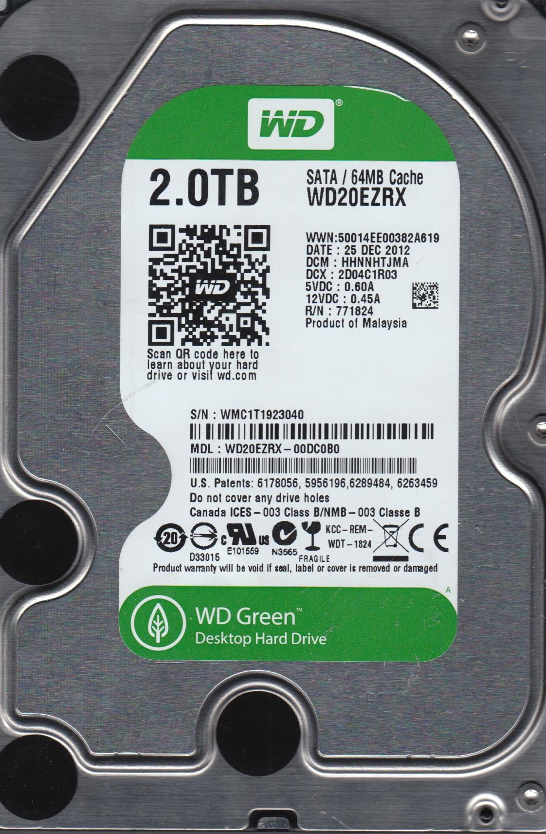 WD20EZRX00DC0B0, DCM HHNNHTJMA, Western Digital 2TB SATA 3.5 Hard