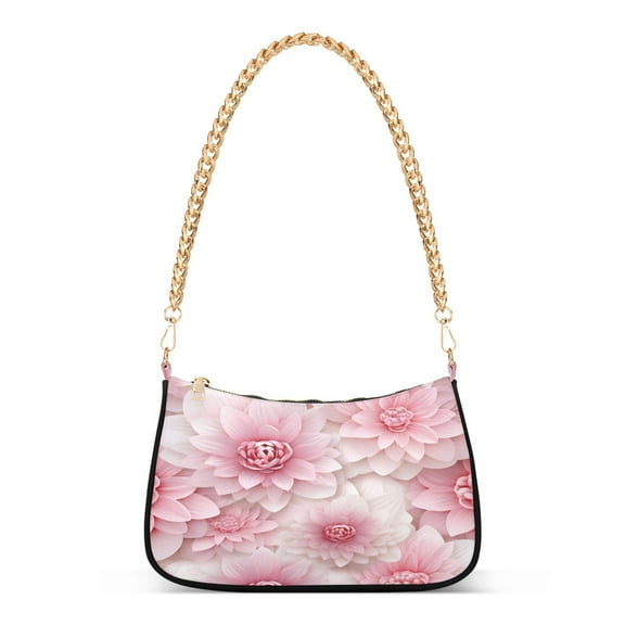 Ryvnso Pink Flowers Floral Womens Chain Shoulder Bag Tote Handbags Clutch Hobo Purse with Zipper for Travel
