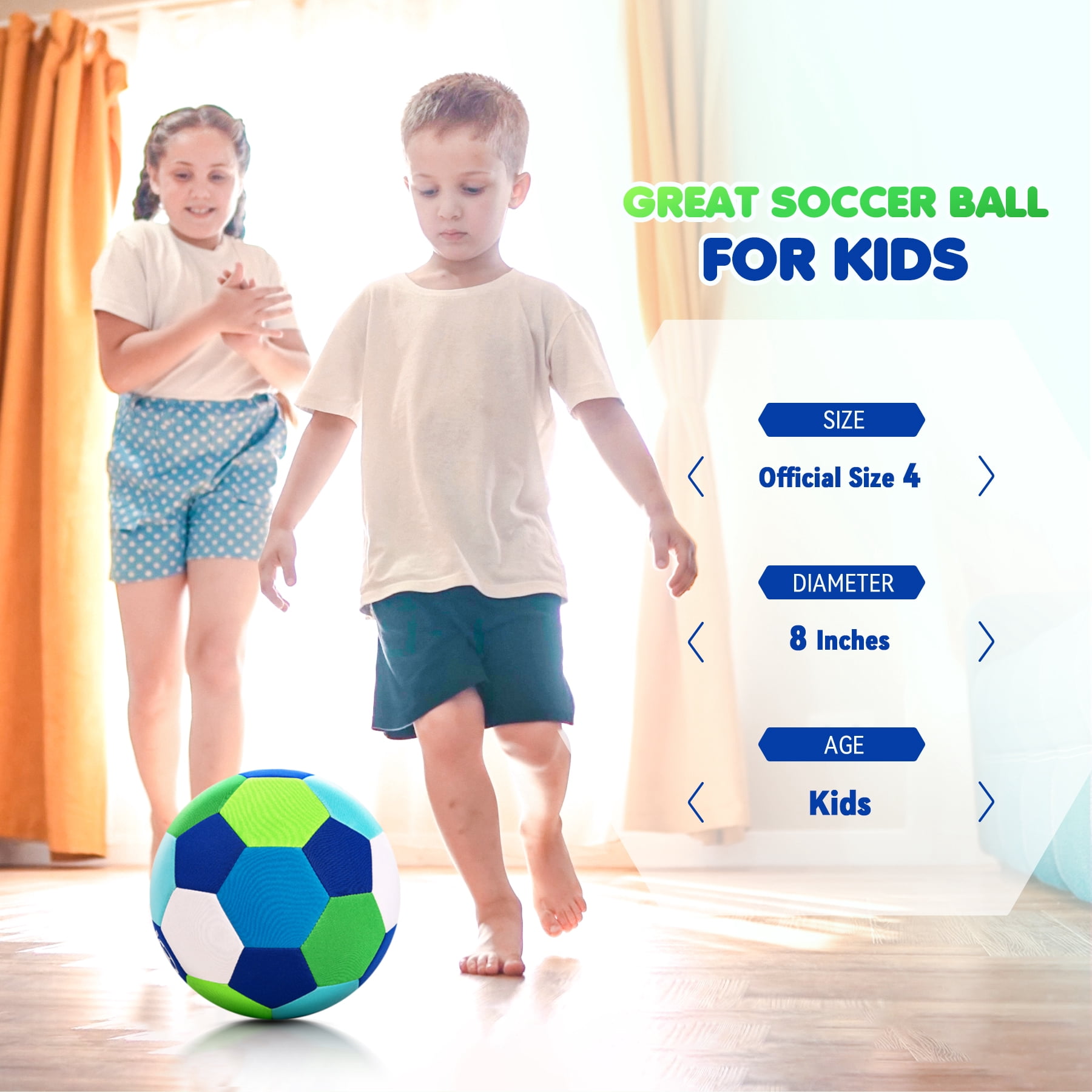 PLAYZAP Indoor Soccer Ball Size 4 – Soft, Safe & Silent Sport Toy Ball for Indoor and Yard Play – Colorful Birthday/Christmas Soccer Gift for Toddlers, Kids, Boys & Girls Ages 3-5, 5-8, 8-12
