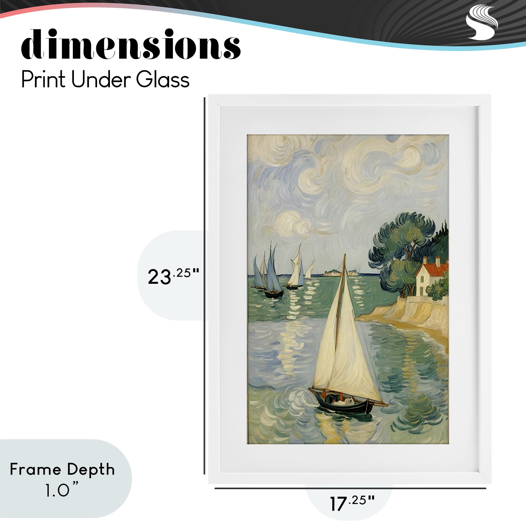 Stupell Industries Coastal Sailboats Under Swirling Clouds White Framed Print Under Glass, design by Angie Hawke